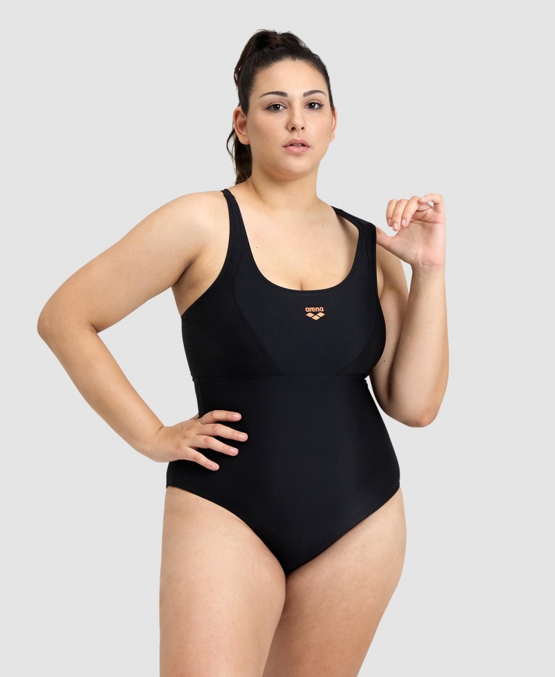 Black Arena Solid Control Pro Back Plus Women\'s Swimsuits | 10974495