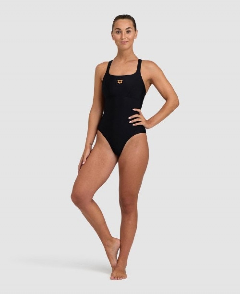 Black Arena Solid Control Pro Back Women's Swimsuits | 94135235