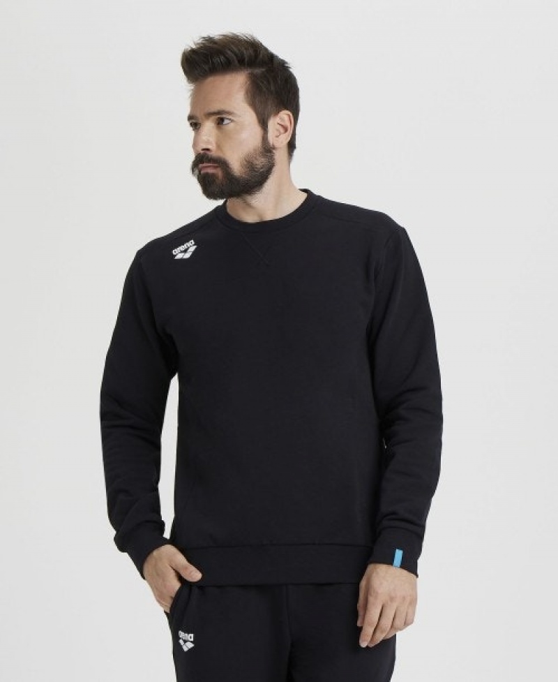 Black Arena Solid Crewneck Men's Sweatshirts | 42113217