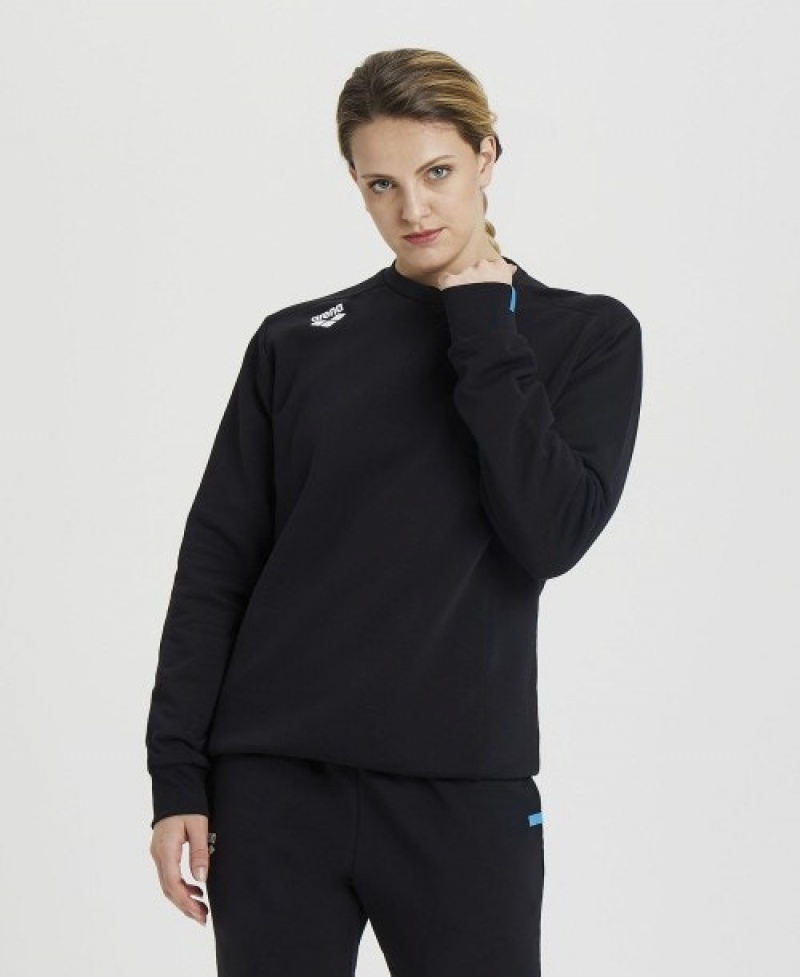 Black Arena Solid Crewneck Women's Sweatshirts | 57918028