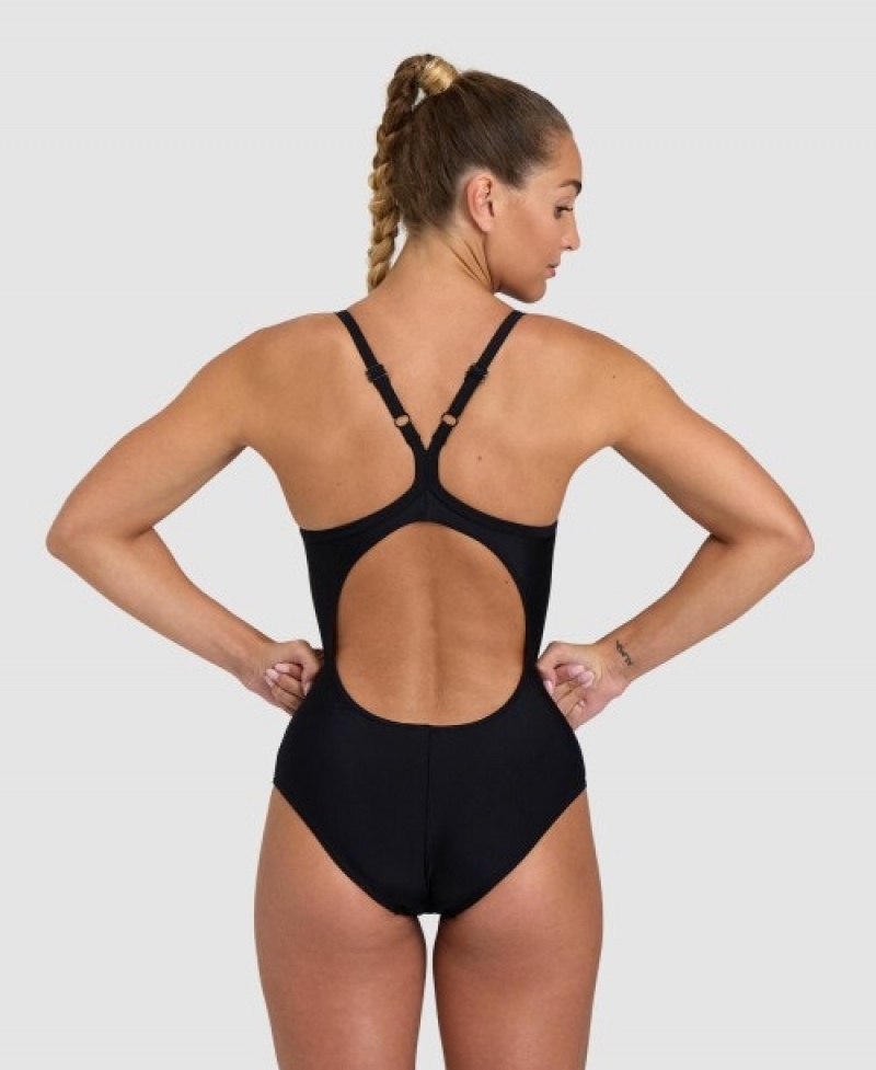 Black Arena Solid Light Drop Back Women's Swimsuits | 12362908