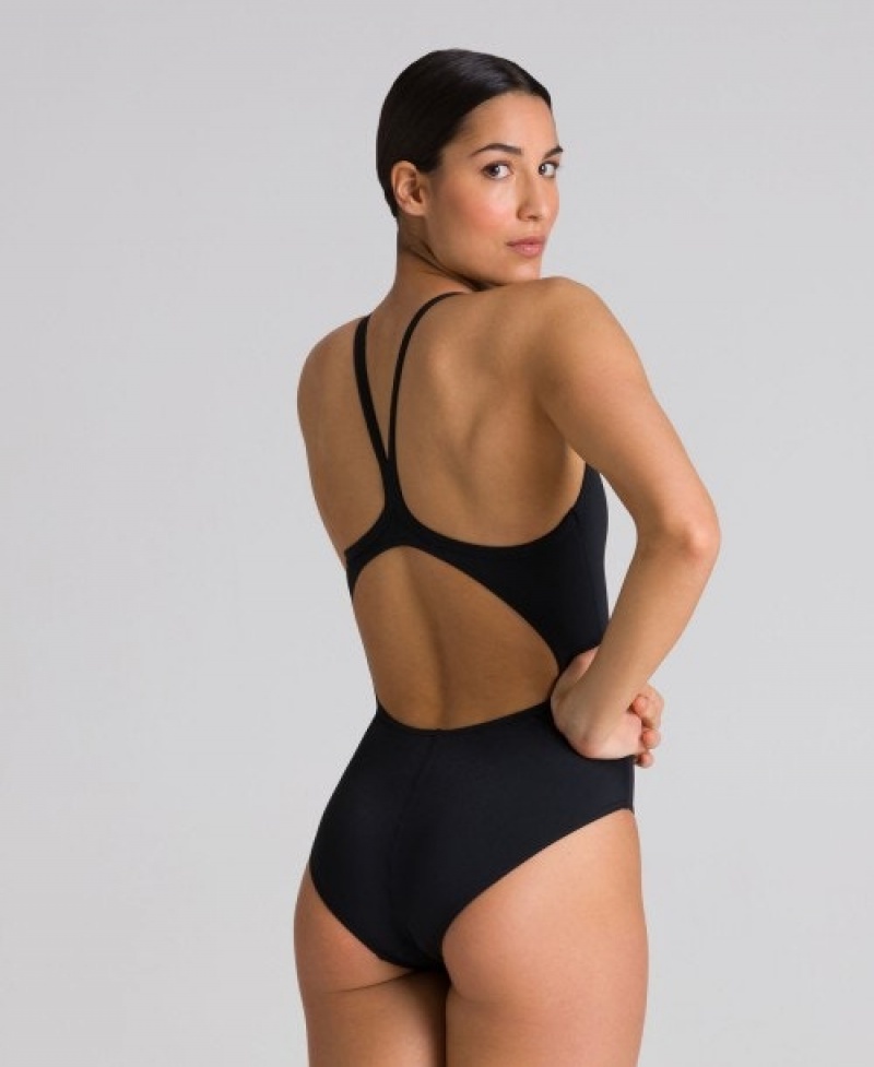 Black Arena Solid Light Drop Back Women's Swimsuits | 99932556