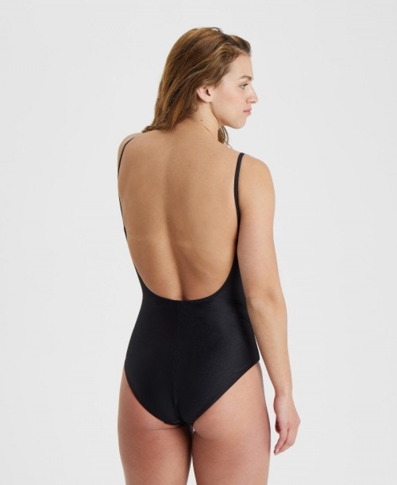 Black Arena Solid U Back Women's Swimsuits | 10852508