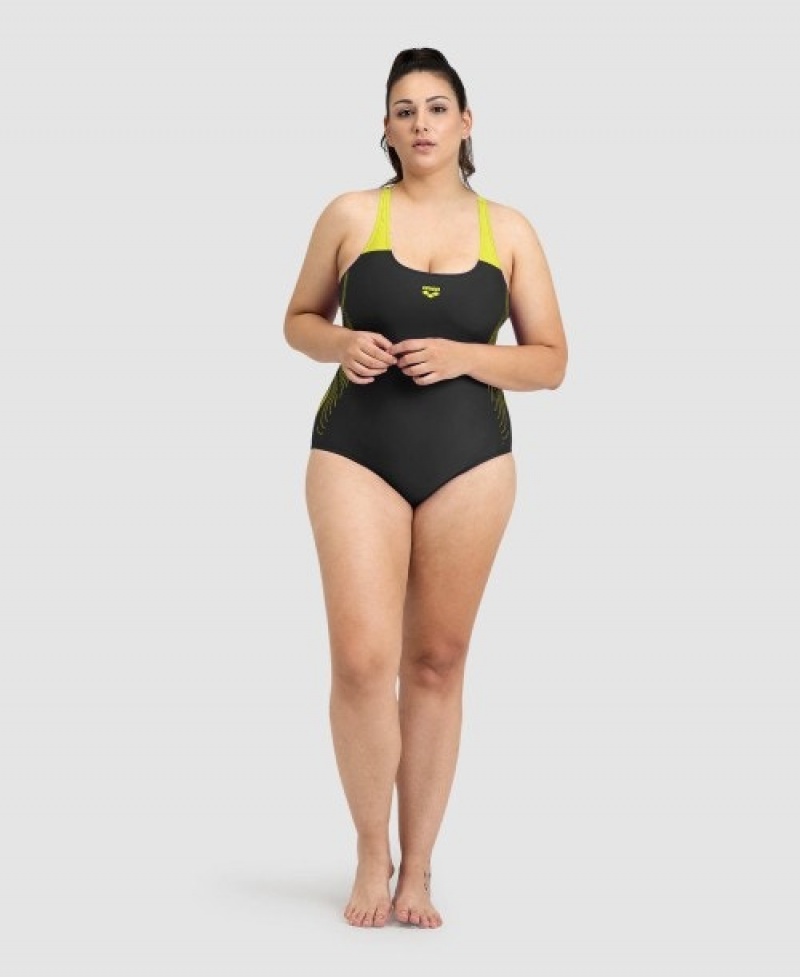 Black Arena Swimsuit Graphic Print Plus Women's Swimsuits | 71296964