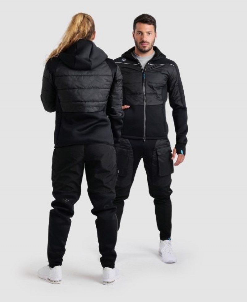 Black Arena Team Half-quilted Hooded Men's Jackets | 67252275