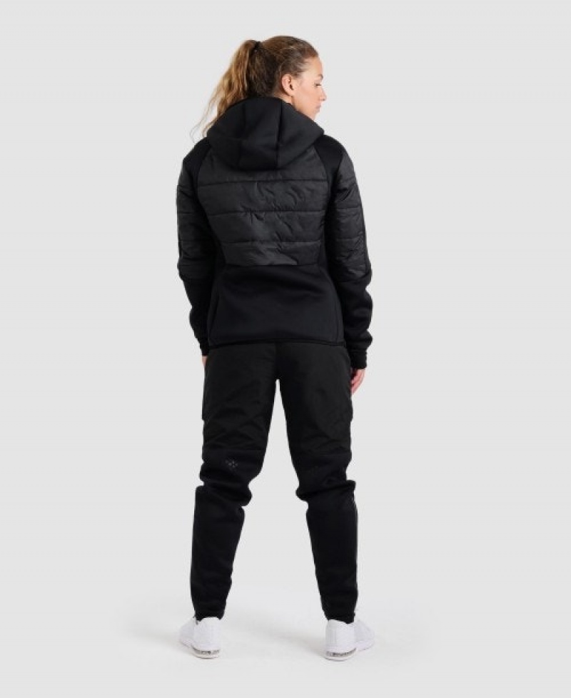 Black Arena Team Half-quilted Hooded Women's Jackets | 65451210