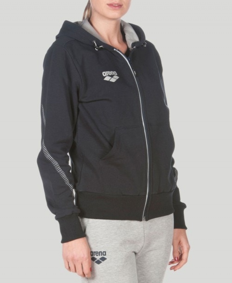 Black Arena Team Line Hooded Women's Jackets | 36044534