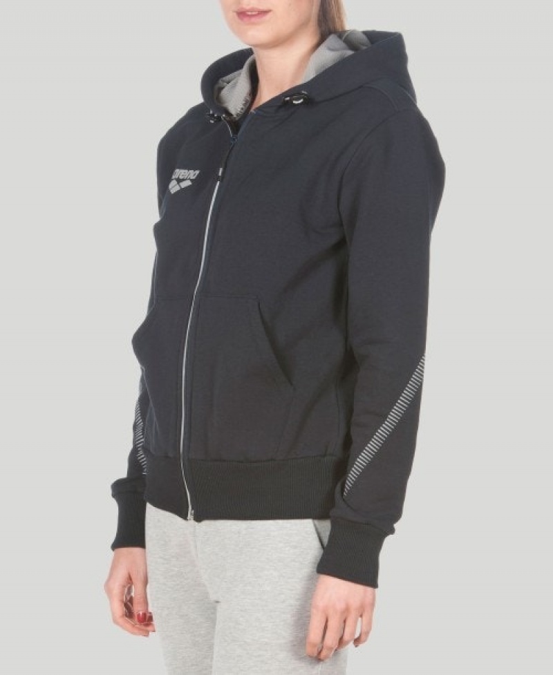 Black Arena Team Line Hooded Women's Jackets | 36044534