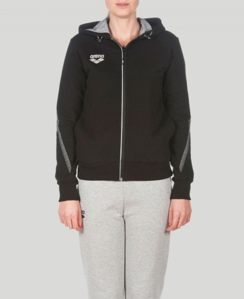 Black Arena Team Line Hooded Women's Jackets | 1718634