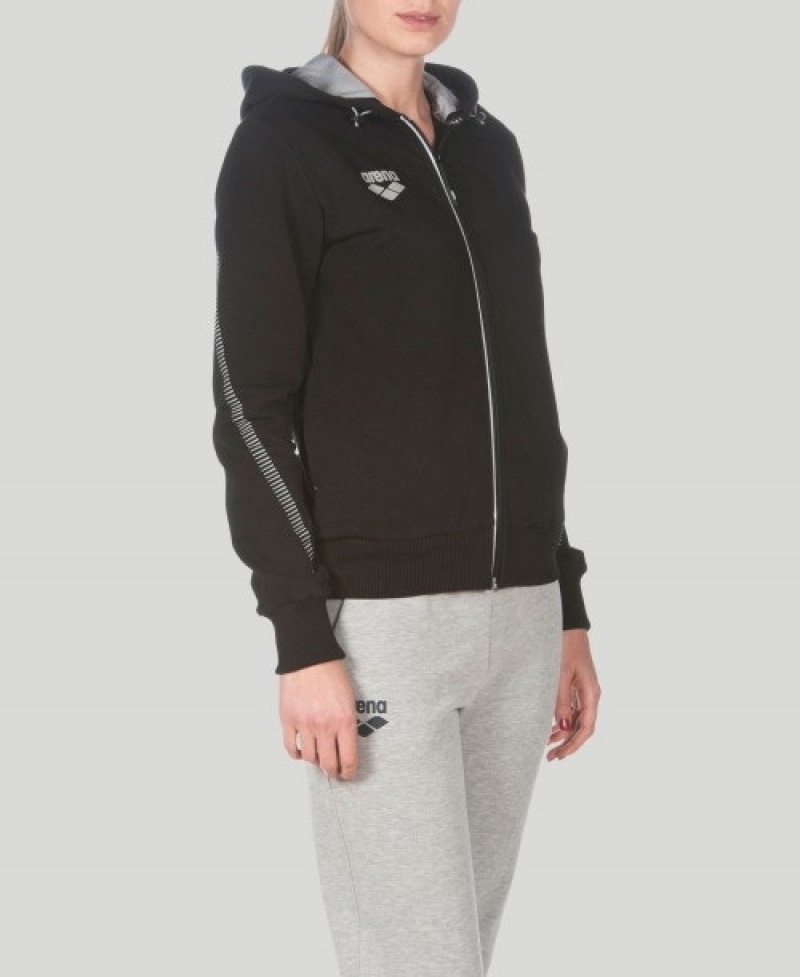 Black Arena Team Line Hooded Women's Jackets | 1718634