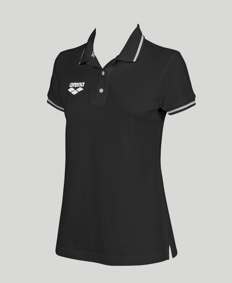 Black Arena Team Line Short Sleeve Women\'s Polo Shirts | 26485173