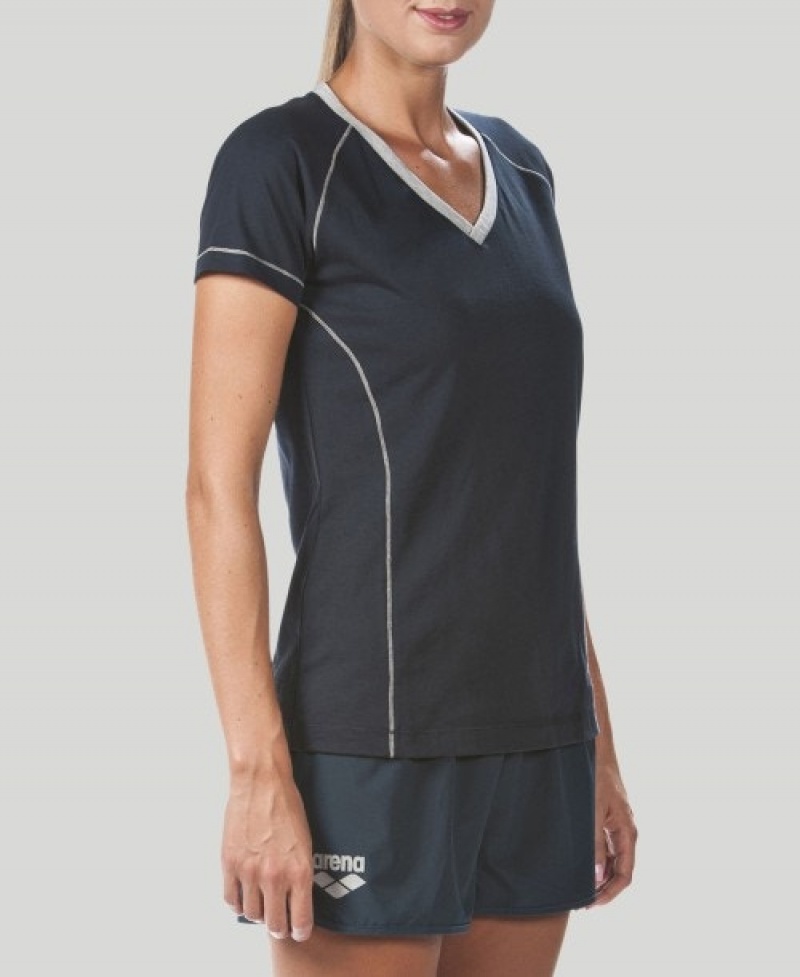 Black Arena Team Line Short Sleeve Women's T Shirts | 50139324