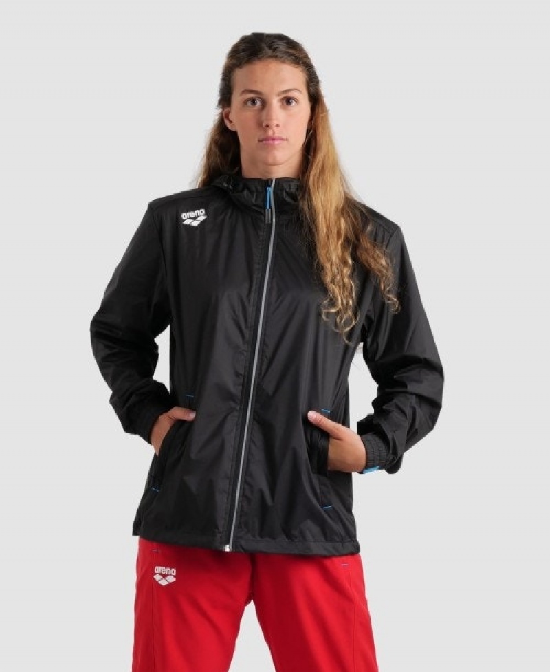 Black Arena Team Windbreaker Solid Women's Jackets | 47662070