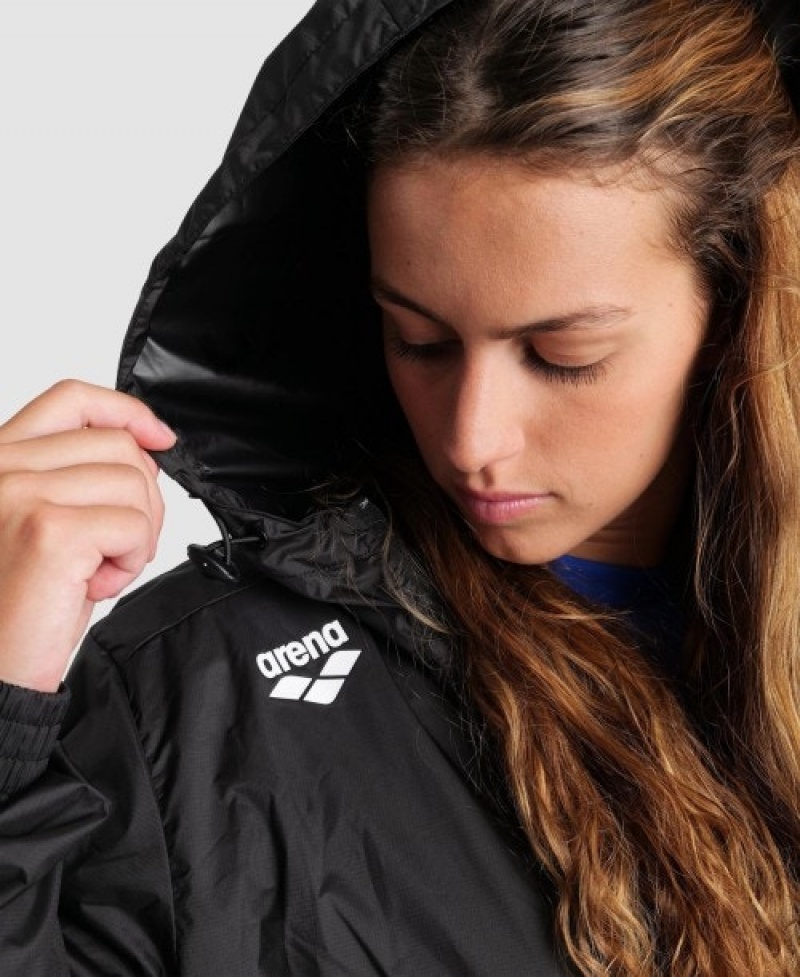 Black Arena Team Windbreaker Solid Women's Jackets | 47662070