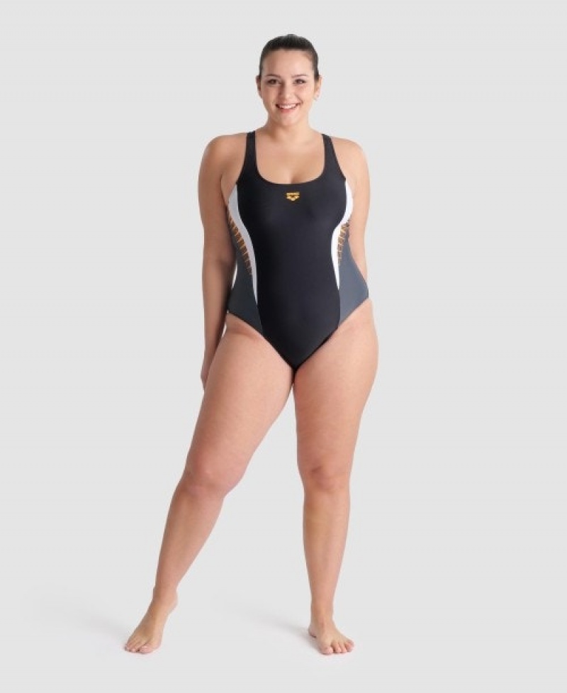 Black Arena Threefold V Back Plus Women's Swimsuits | 26000999