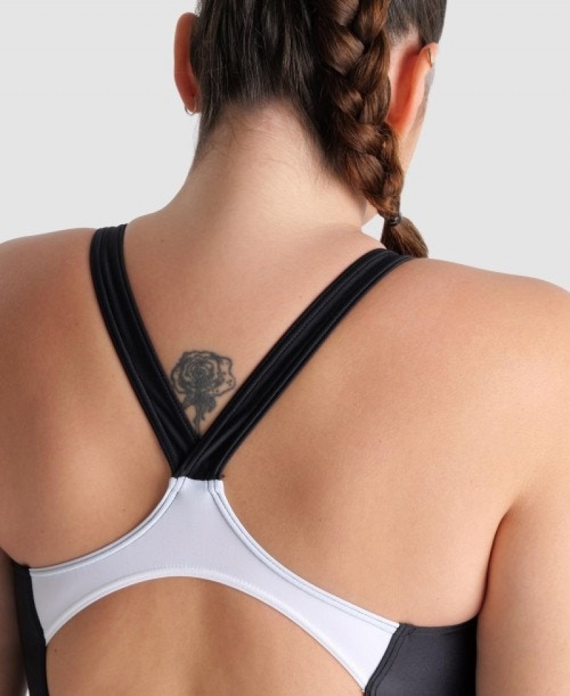 Black Arena Threefold V Back Plus Women's Swimsuits | 26000999