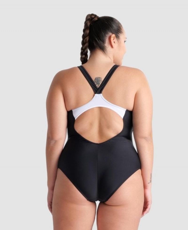 Black Arena Threefold V Back Plus Women's Swimsuits | 26000999