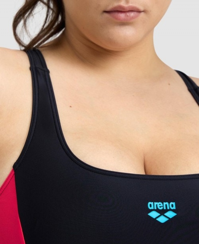 Black Arena Threefold V Back Plus Women's Swimsuits | 95637911