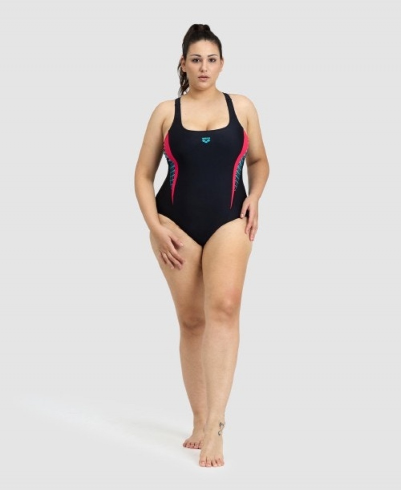 Black Arena Threefold V Back Plus Women's Swimsuits | 95637911