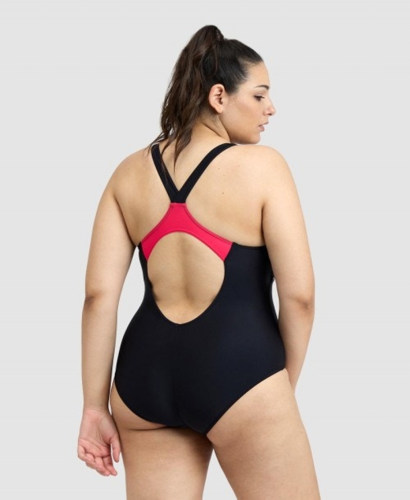 Black Arena Threefold V Back Plus Women's Swimsuits | 95637911