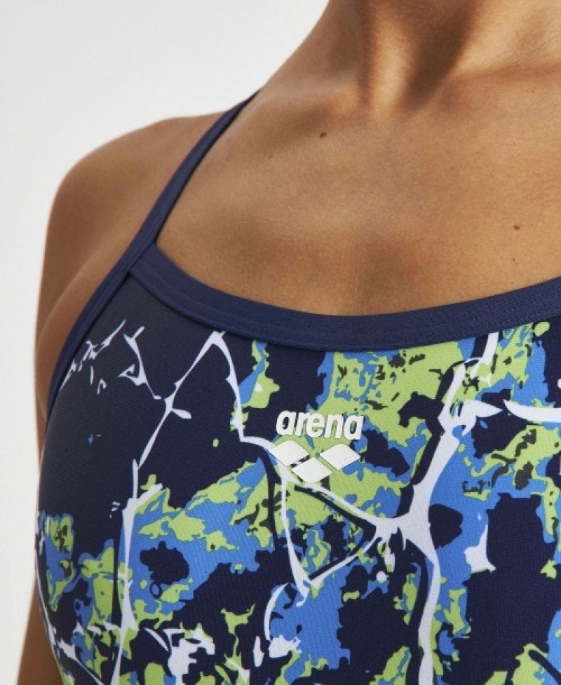 Blue Arena Earth Texture Challenge Back Women's Swimsuits | 6720829