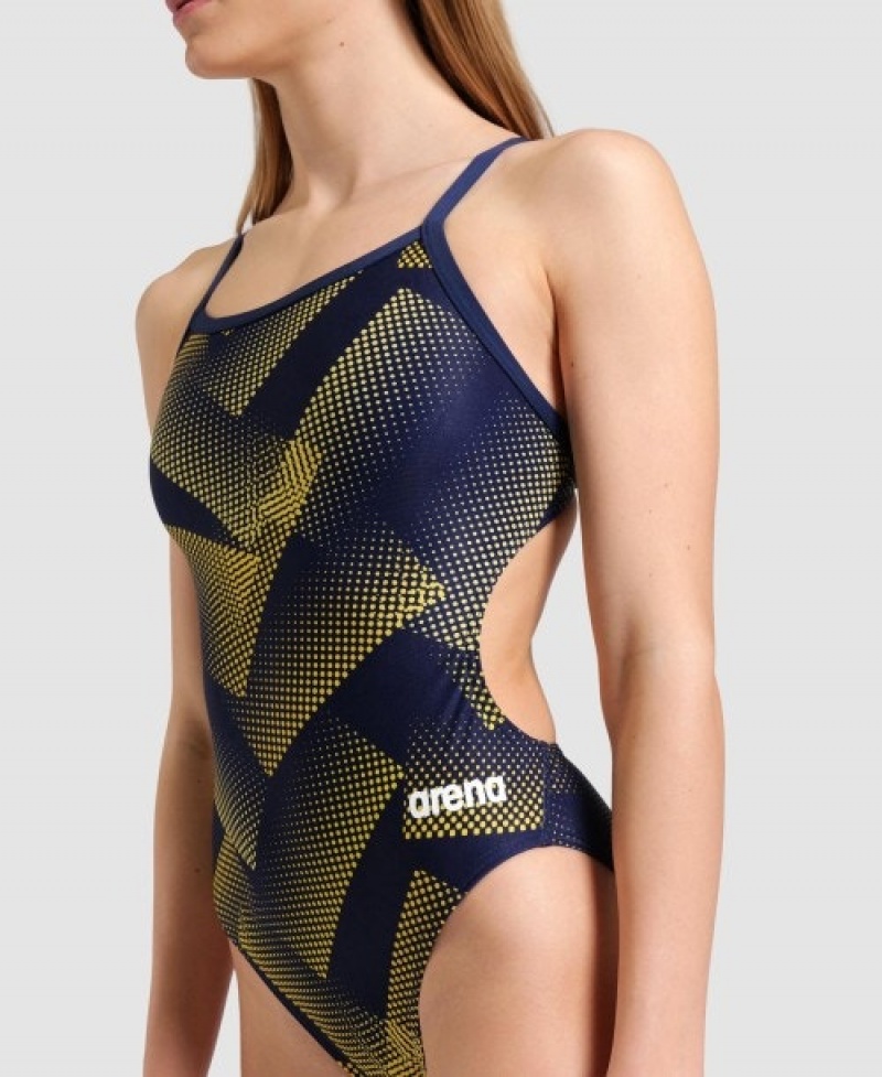 Blue Arena Halftone Challenge Back Women's Swimsuits | 98732757