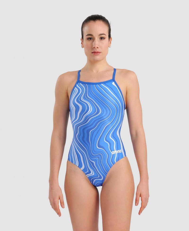 Blue Arena Marbled Lightdrop Back Women\'s Swimsuits | 17933296