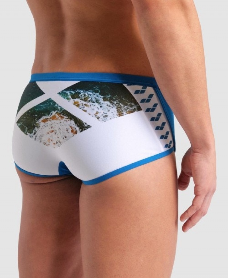 Blue Arena Planet Water Low Waist Men's Swim Trunks | 5729436