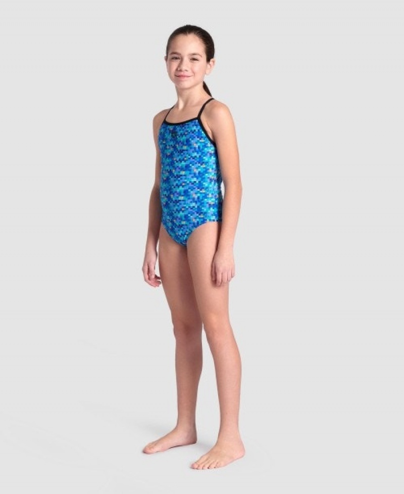 Blue Arena Pool Tiles Light Drop Back Swimsuit Girls' Swimsuits | 77439638