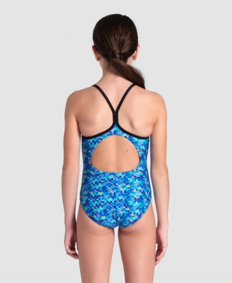 Blue Arena Pool Tiles Light Drop Back Swimsuit Girls' Swimsuits | 77439638