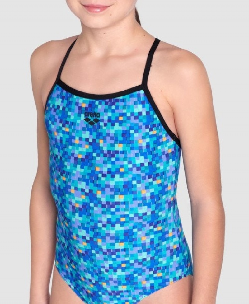 Blue Arena Pool Tiles Light Drop Back Swimsuit Girls' Swimsuits | 77439638