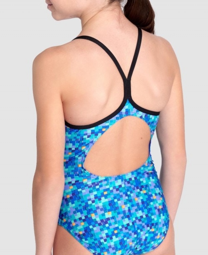 Blue Arena Pool Tiles Light Drop Back Swimsuit Girls' Swimsuits | 77439638