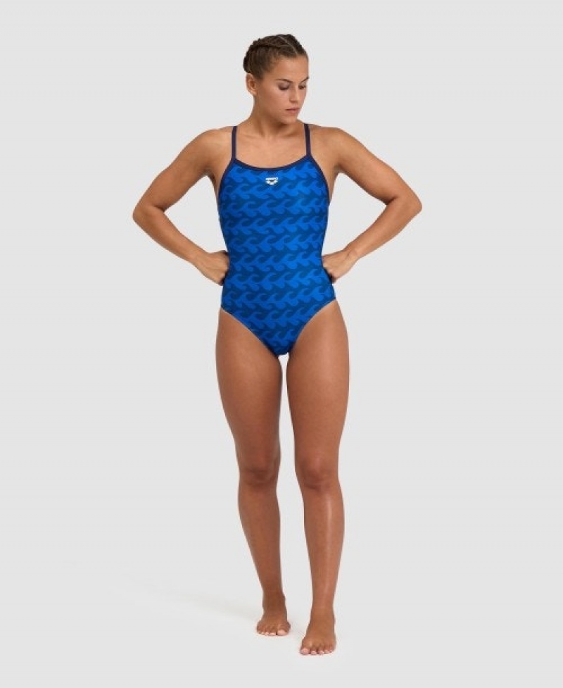 Blue Arena Ride The Wave Light Drop Back Women's Swimsuits | 17217364