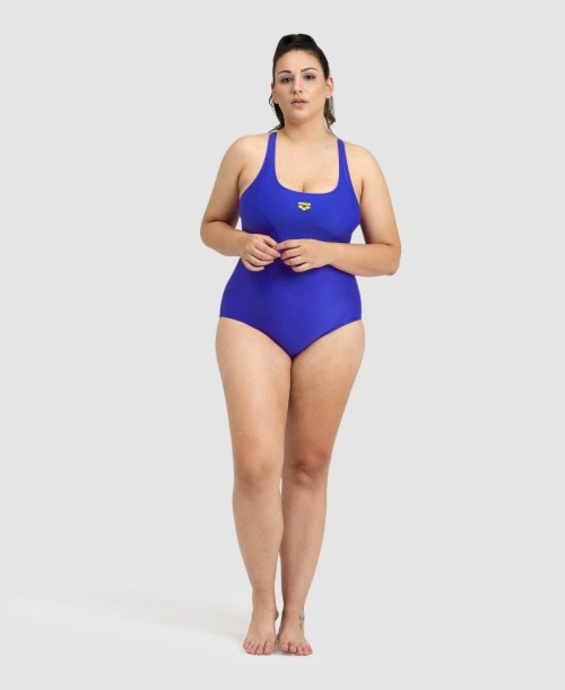 Blue Arena Solid Control Pro Back Plus Women's Swimsuits | 69651431