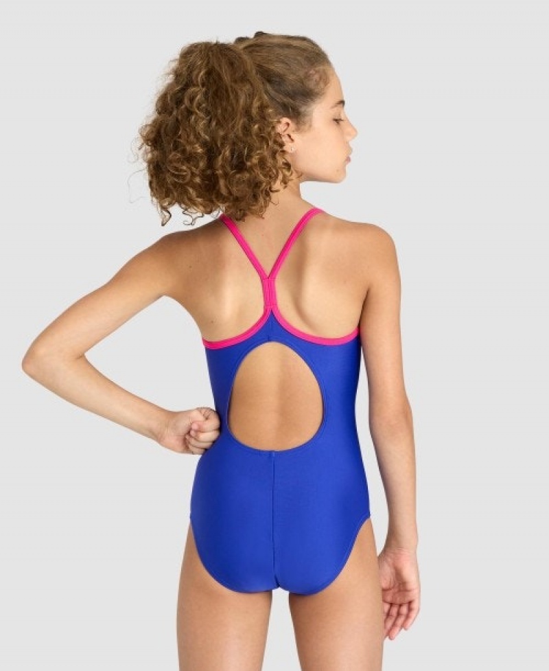 Blue Arena Solid Light Drop Back Girls' Swimsuits | 41761546