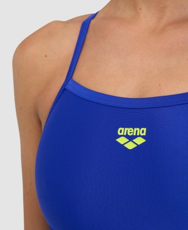 Blue Arena Solid Light Drop Back Women's Swimsuits | 48635958