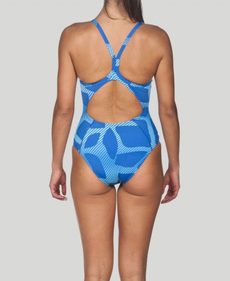 Blue Arena Spider Light Drop Back Women's Swimsuits | 79691421