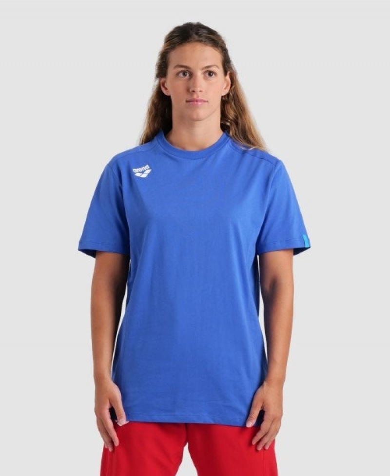 Blue Arena Team Panel Women's T Shirts | 18027244