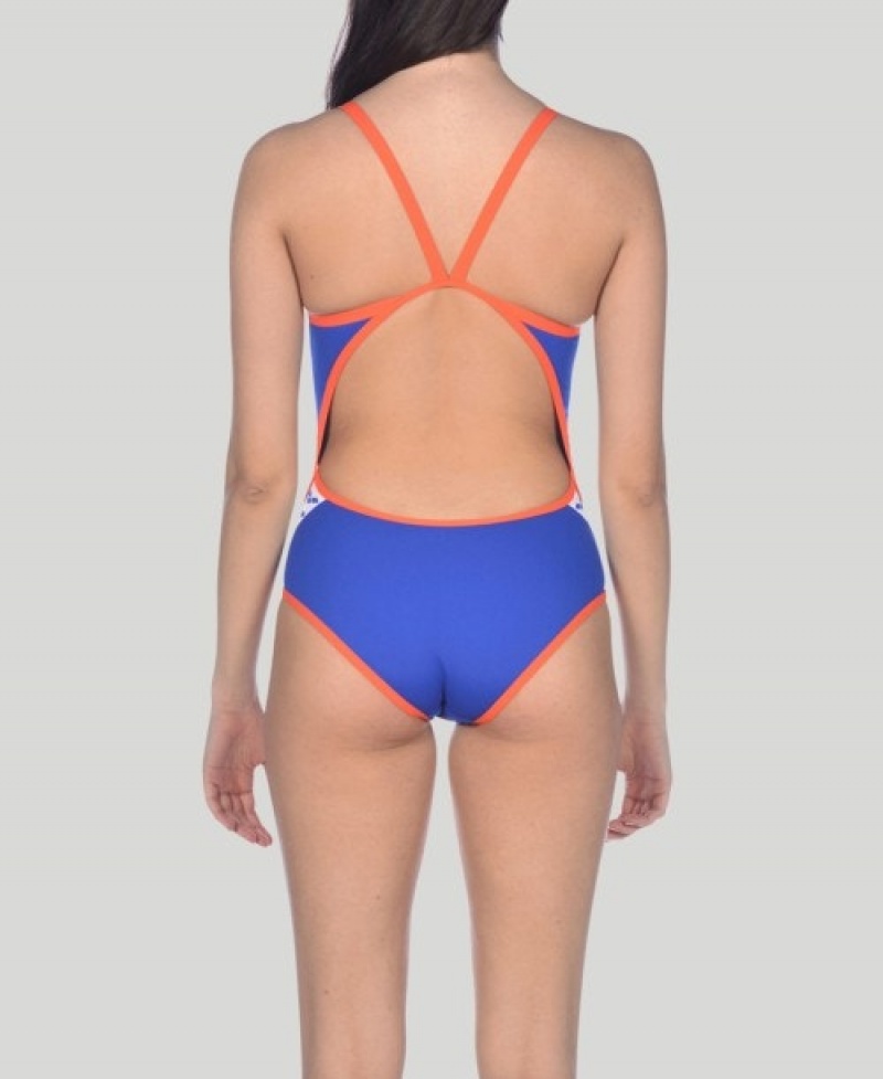 Blue Arena Team Stripe Super Fly Back Women's Swimsuits | 97096134