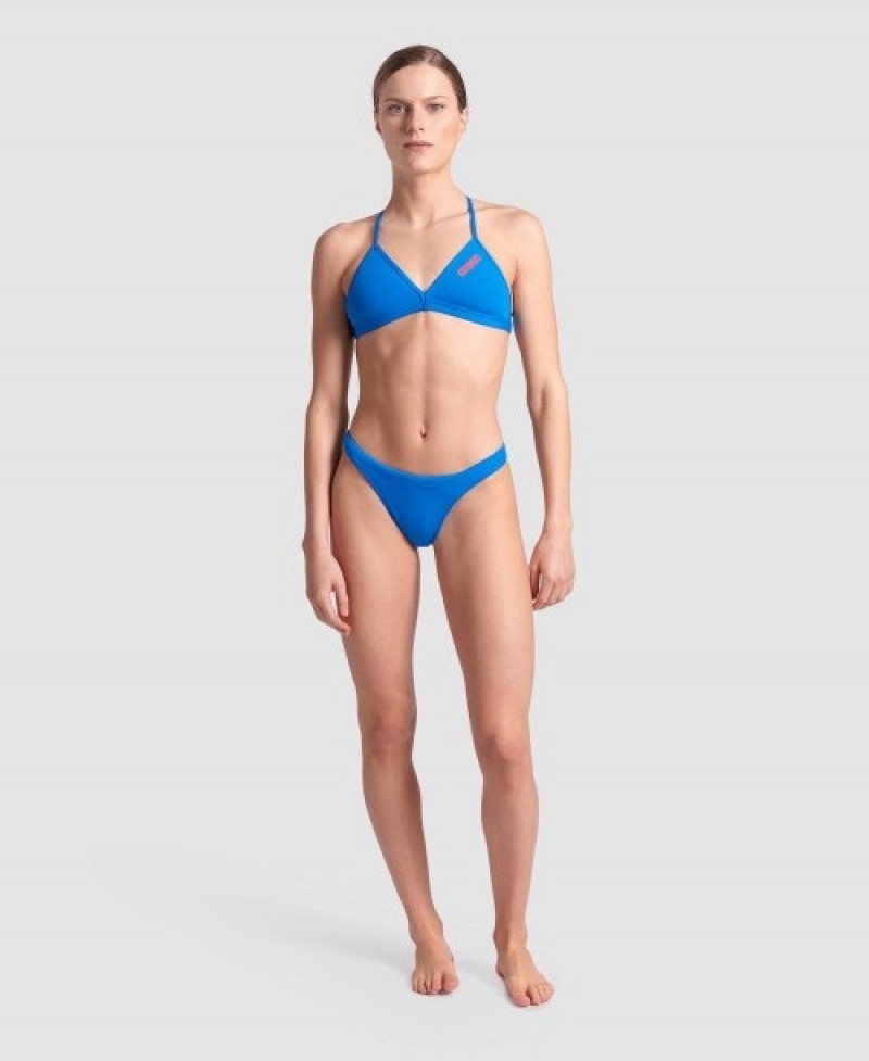 Blue Arena Team Tie Back Solid Women's Bikini Tops | 67761422