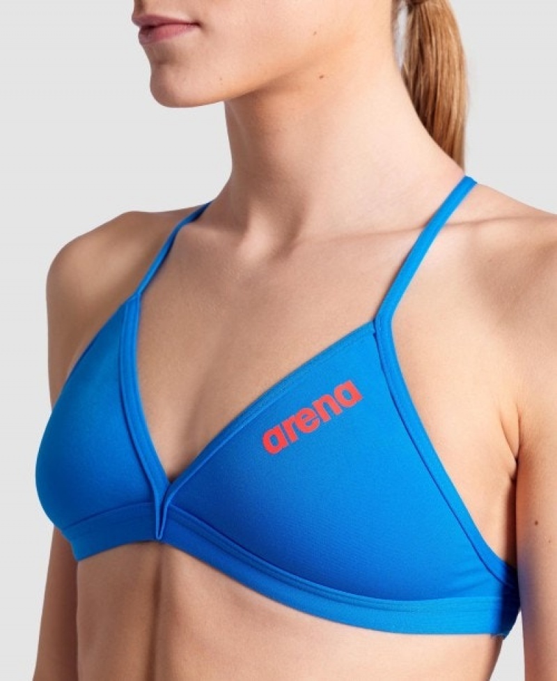 Blue Arena Team Tie Back Solid Women's Bikini Tops | 76874661