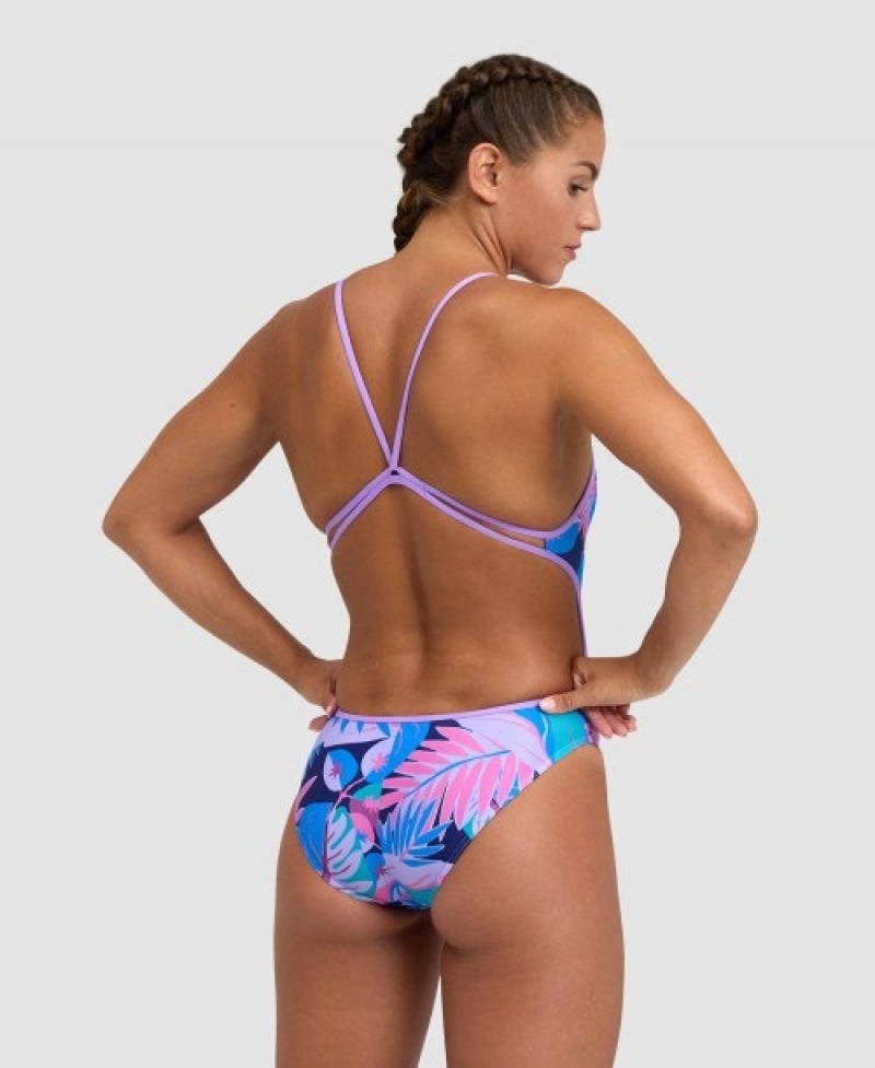 Blue Arena Tropic Lace Back Women's Swimsuits | 94943617