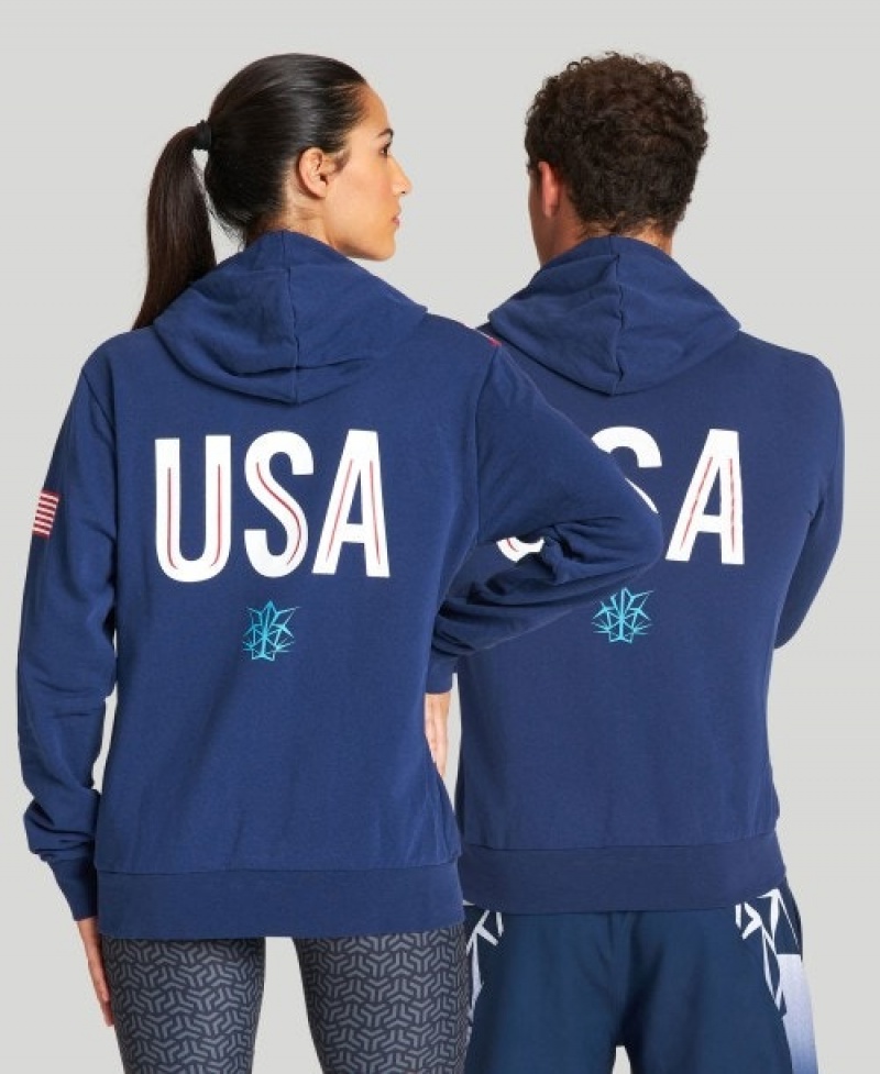 Blue Arena USA Swimming Team Kit Hooded Zip Women's Jackets | 73231486