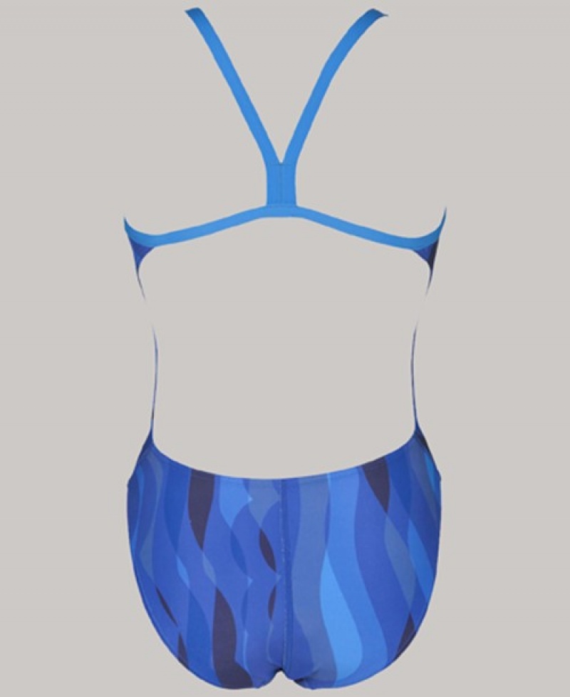 Blue Arena Wavy Water Challenge Back Women's Swimsuits | 72834357