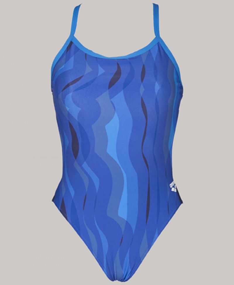 Blue Arena Wavy Water Challenge Back Women\'s Swimsuits | 72834357