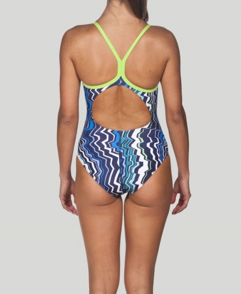 Blue Arena Zig Zag Light Drop Back Women's Swimsuits | 90315052