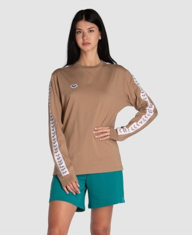 Brown Arena Icons Men's Long Sleeve Shirts | 83756423