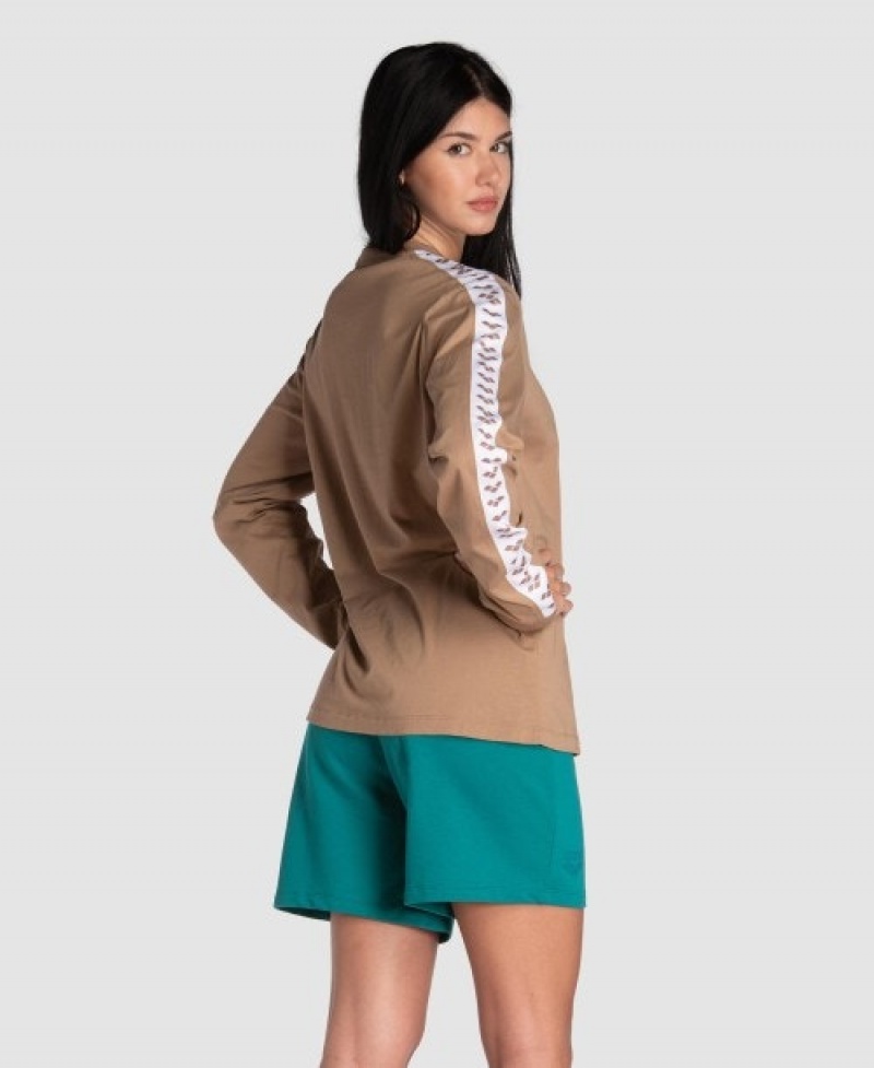 Brown Arena Icons Men's Long Sleeve Shirts | 83756423