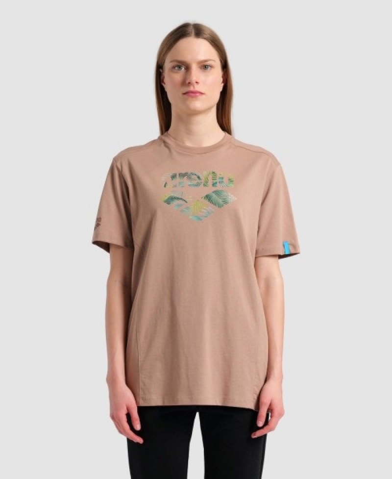 Brown Arena Logo Cotton Men's T Shirts | 95353281