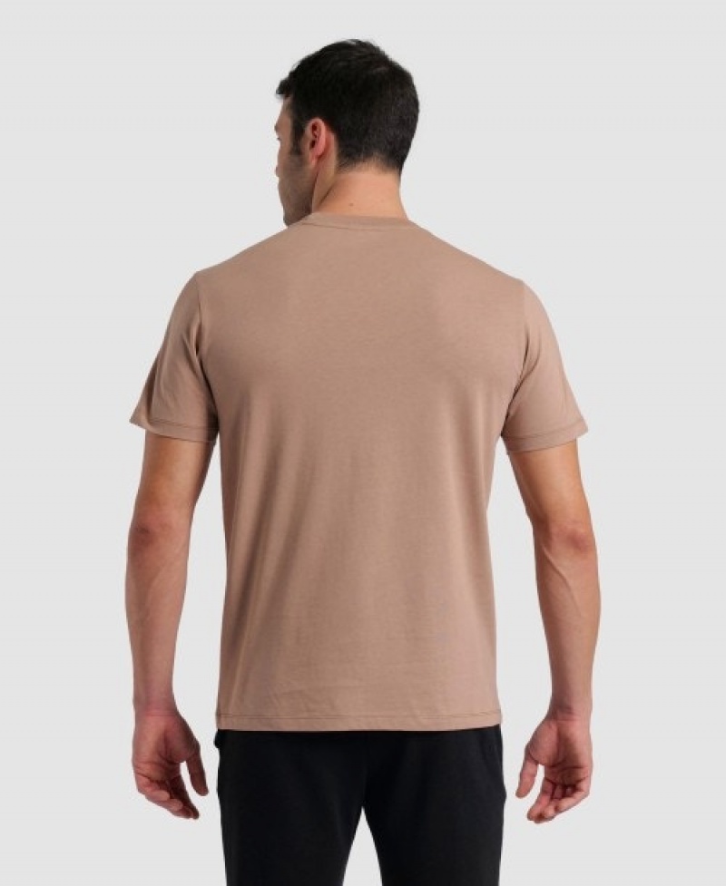 Brown Arena Logo Cotton Men's T Shirts | 95353281